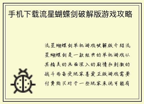 手机下载流星蝴蝶剑破解版游戏攻略